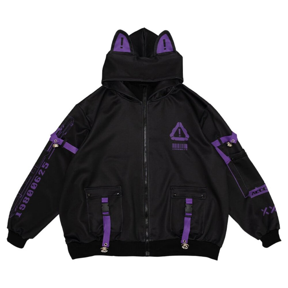 NEW ACDC RAG - Error Code Cyberpunk Tech Oversized Black Purple Jacket